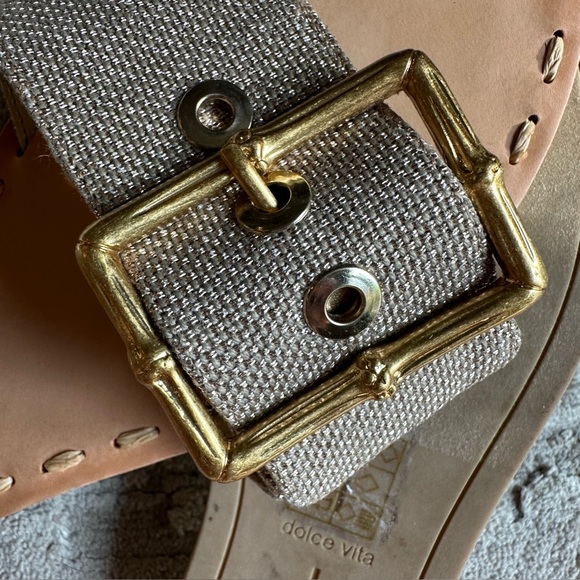 Dolce Vita Dasa Slide Sandal Big Buckle Shimmer‎ Gold Raffia Hardware Size 9.5 - Picture 8 of 8